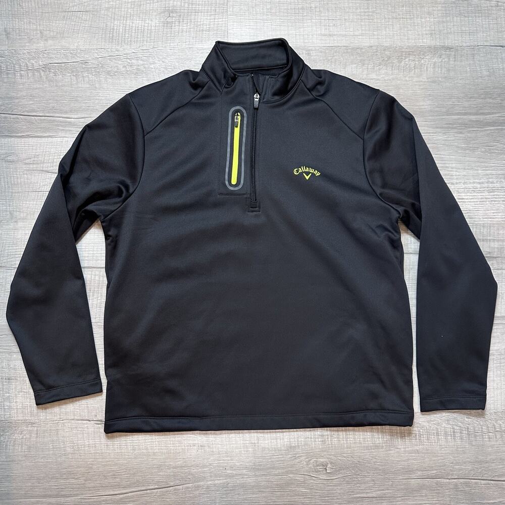 Callaway Black/Chartreuse 1/4 Zip Thermal Poly Golf Pullover Men's Size Medium